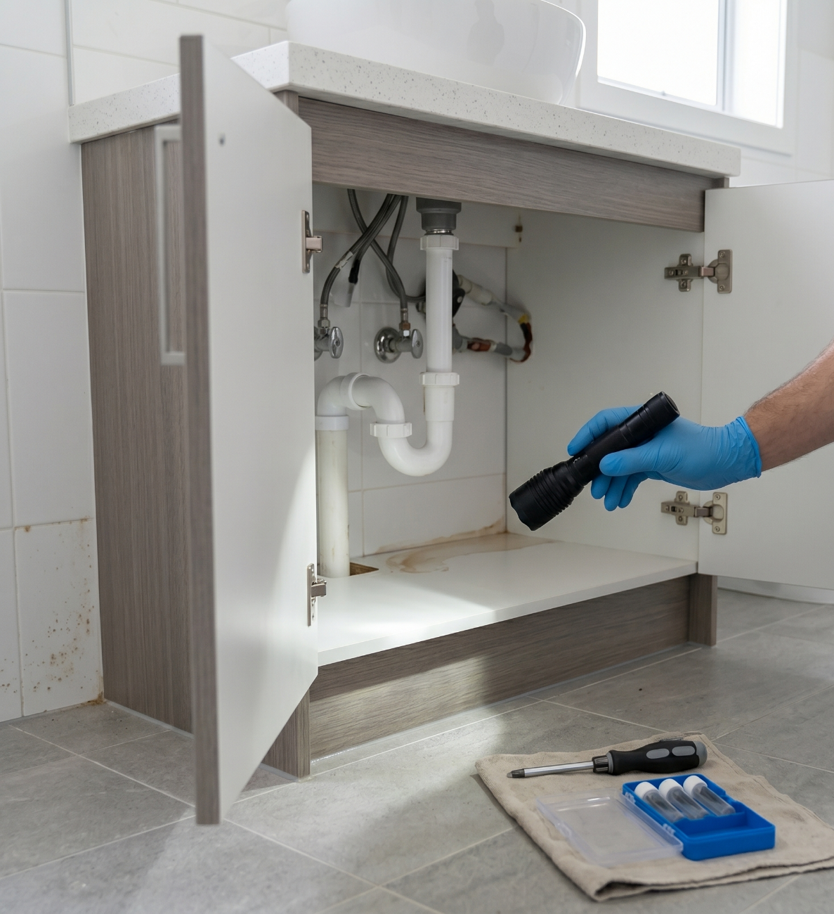 Inspection of bathroom pipework and damp areas for silverfish